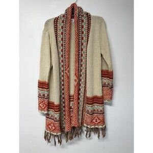 Adora Sweater Womens Biege Cardigan Open Front Aztec Cottage Core Southwest Sz M
